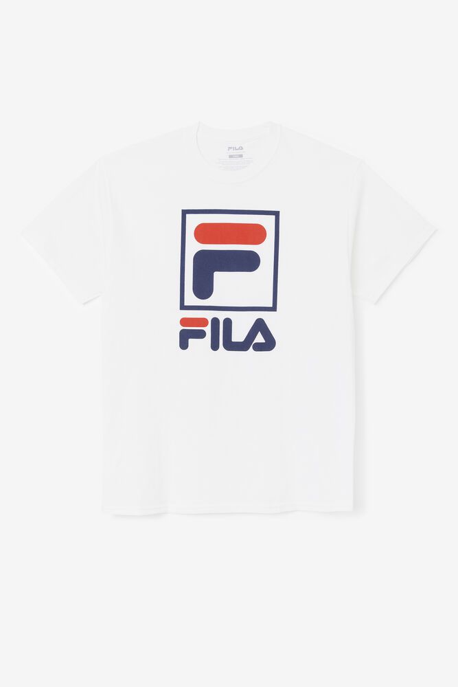 Fila Stacked White T-Shirt Mens - NZ 84732-HZDX